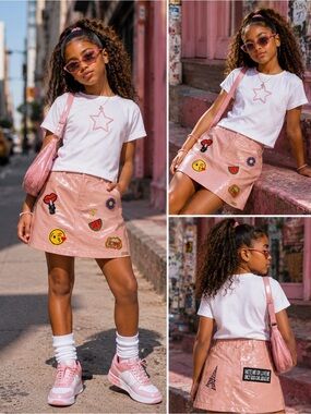 Killacam Pink Faux Leather Patch Skort NWT Girls 7/8 Y2K